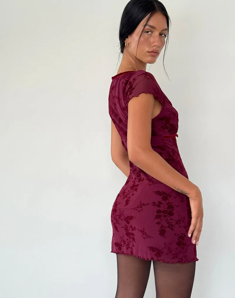 Evilia Dress in Botanical Flower Maroon