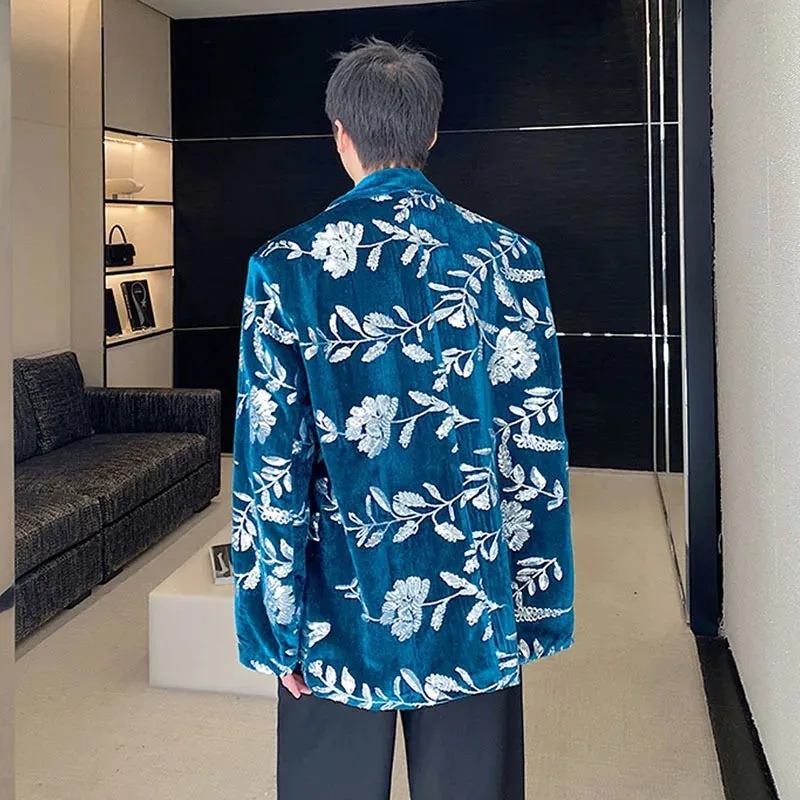 Fashion Spring Summer Male Suit Jacket Embroidered Sequins Chinese Style Lapel Shoulder Pad Loose Men's Blazer 9C5194