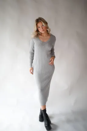 GREY KNIT MIDI DRESS