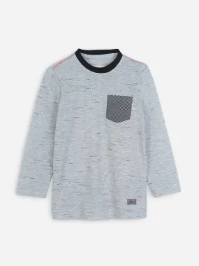 Grey Neppy Long Sleeve Casual T-Shirt With Printed Pocket