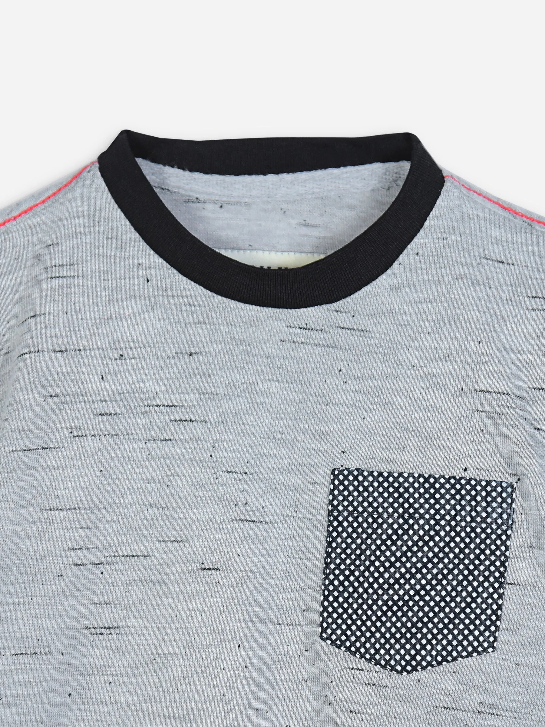 Grey Neppy Long Sleeve Casual T-Shirt With Printed Pocket