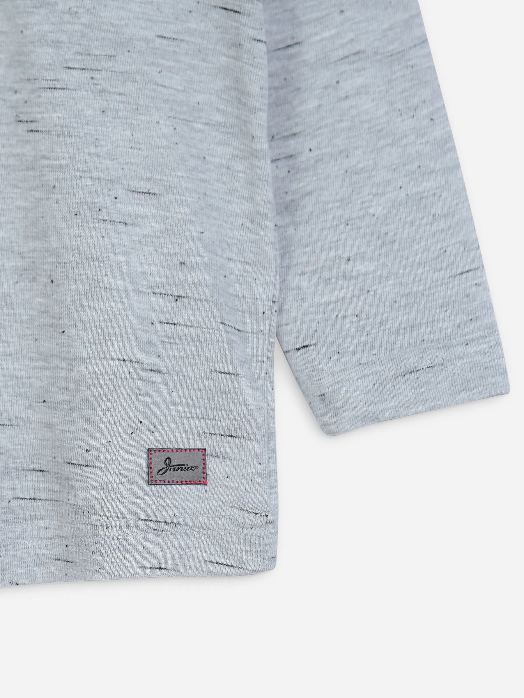 Grey Neppy Long Sleeve Casual T-Shirt With Printed Pocket