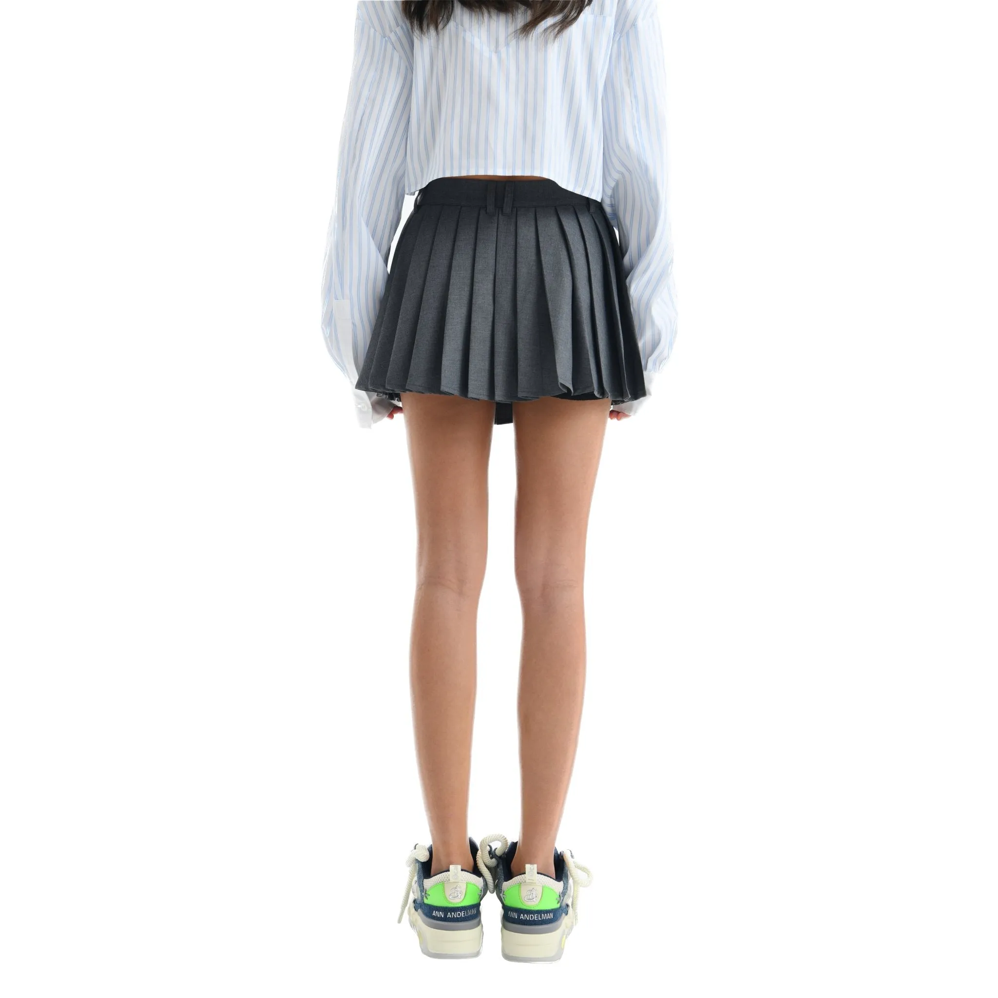 Grey Pleated Short Skirt