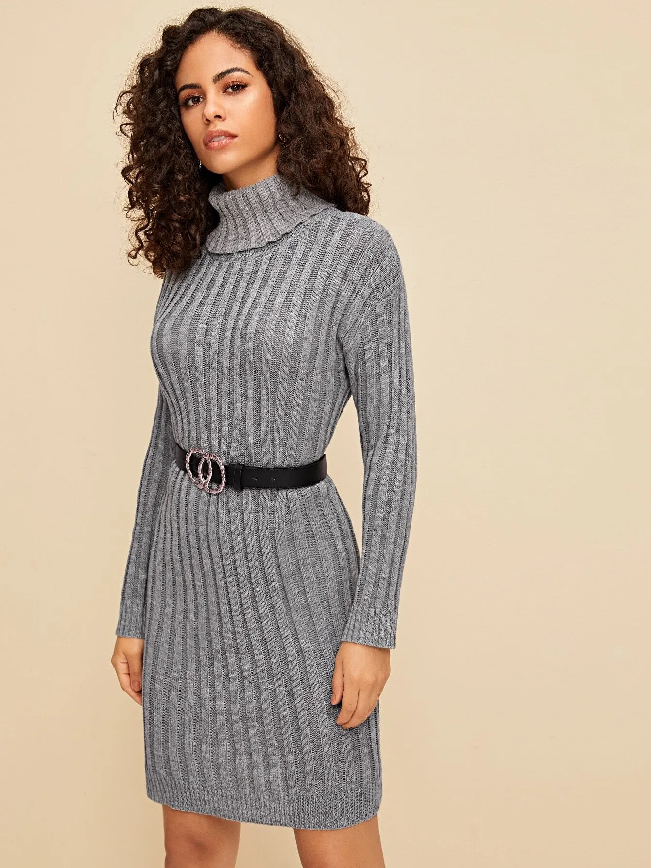 High Neck Jumper Dress Without Belted