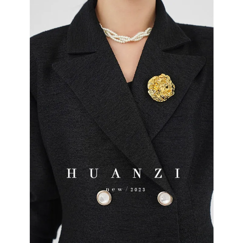 Huanzi vintage retro fishtail timeless classic long coat jacket - Micewo