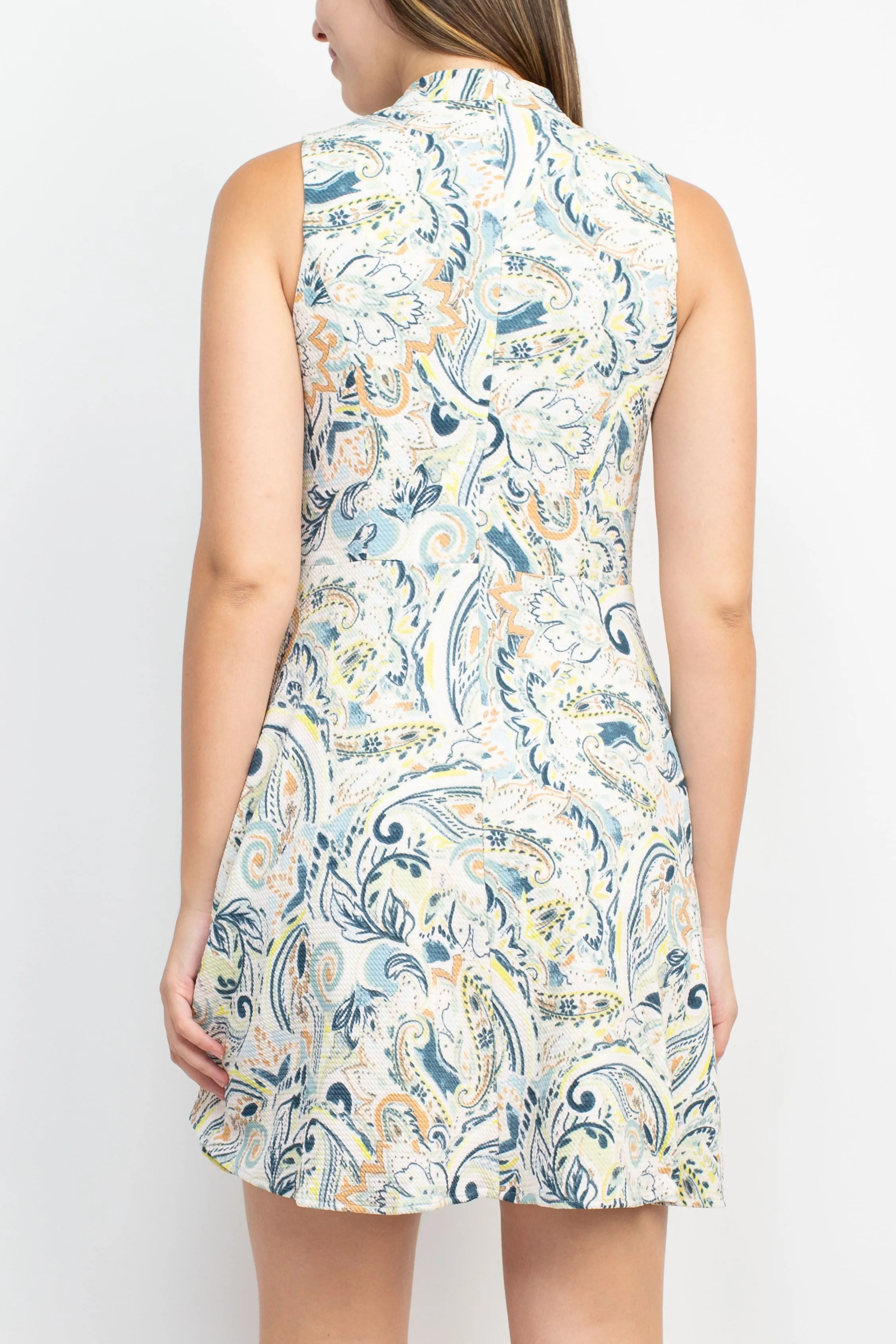 Johnston & Murphy Halter Neck Sleeveless Bodycon Zipper Back Printed Textured Knit Dress