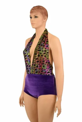 Josie Romper in Poisonous & Purple Velvet