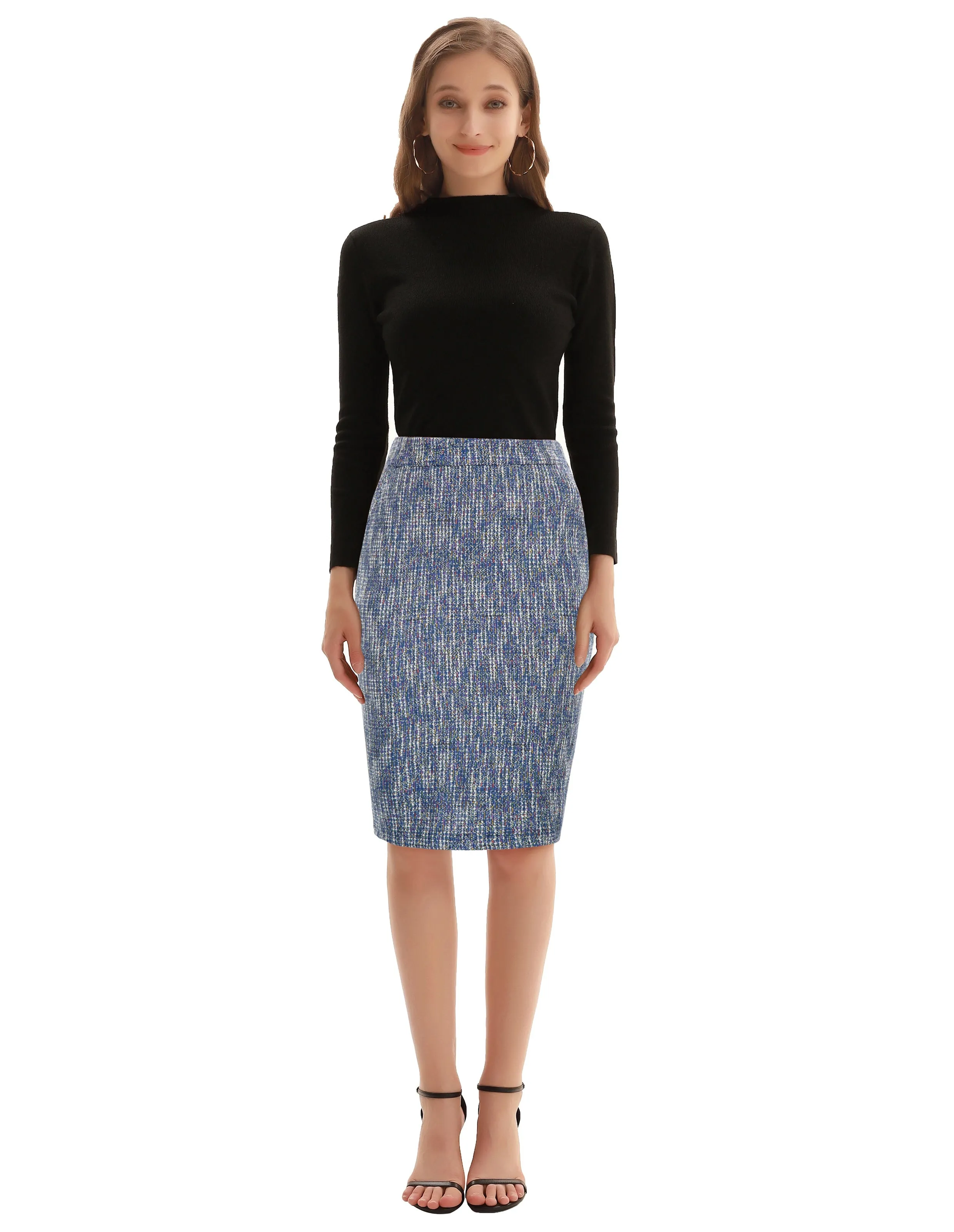 Knee-Length Pencil Skirt High Waist Back Split Hips-Wrapped Stretchy