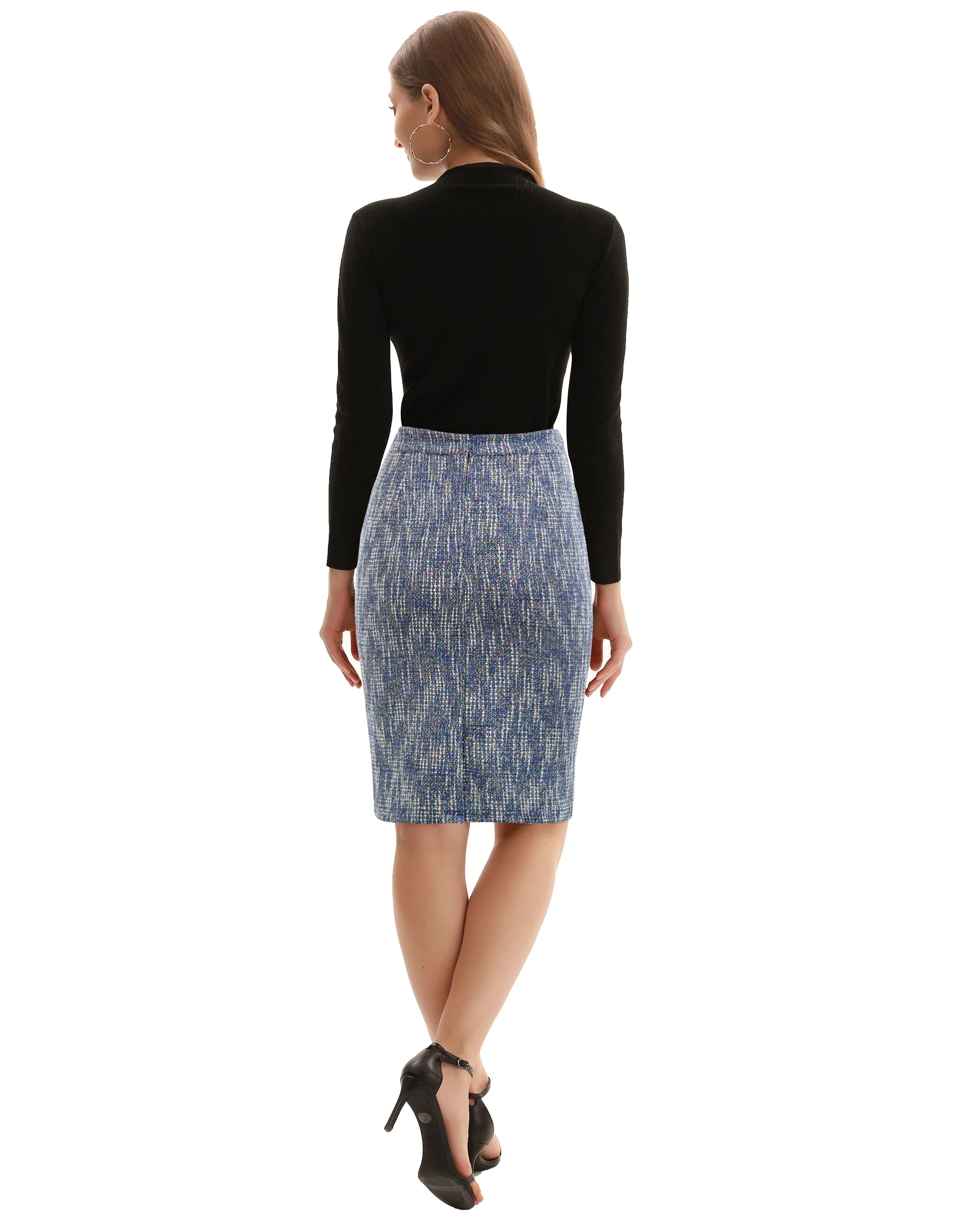 Knee-Length Pencil Skirt High Waist Back Split Hips-Wrapped Stretchy