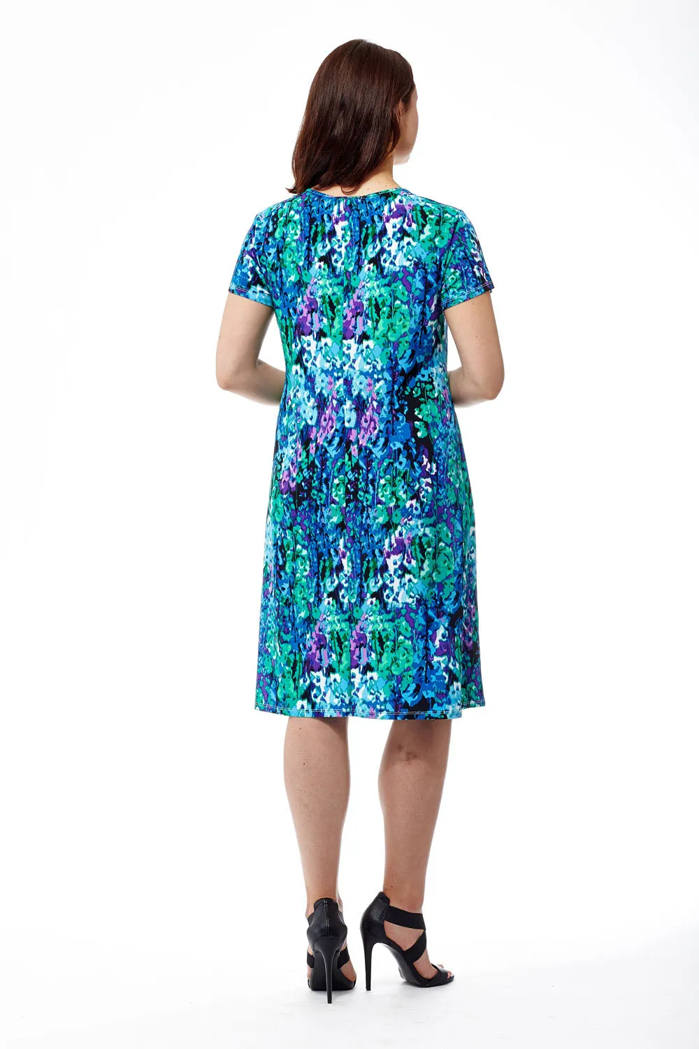 La Cera Teal Multi Print Short Sleeve Dress