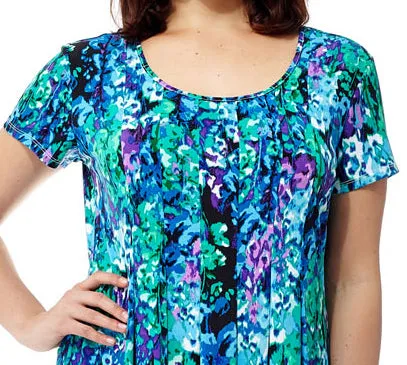 La Cera Teal Multi Print Short Sleeve Dress