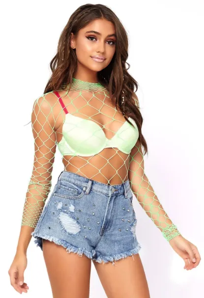 Leg Avenue High Neck Fence Net Long Sleeved Bodysuit 89210