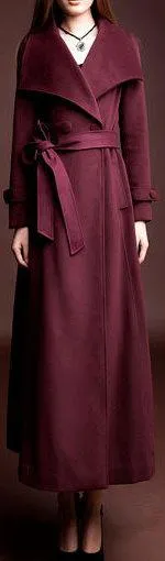 Long Cashmere & Wool Blend Coat, Red