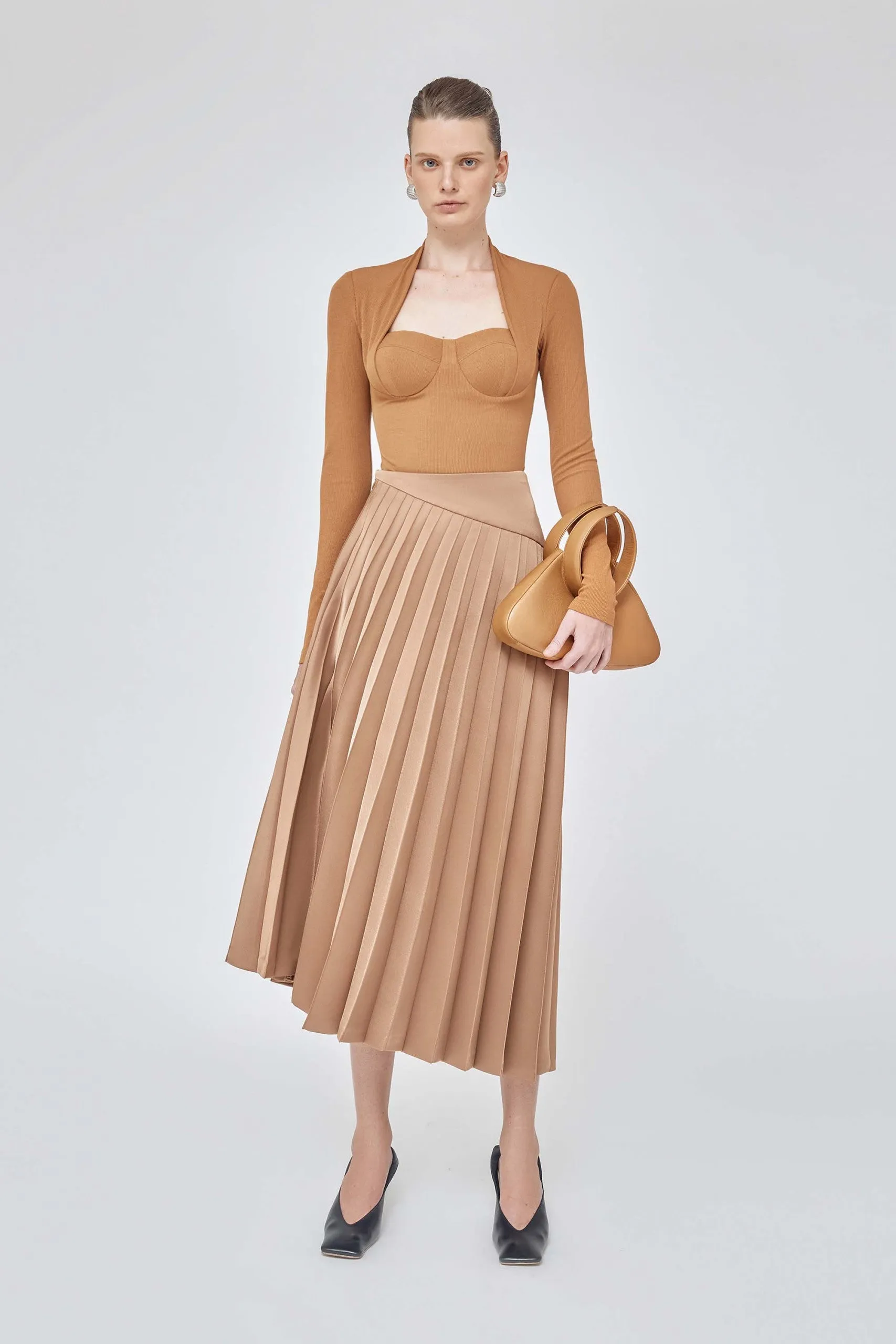 Long midi pleated assymetric pleated skirt - Topaz