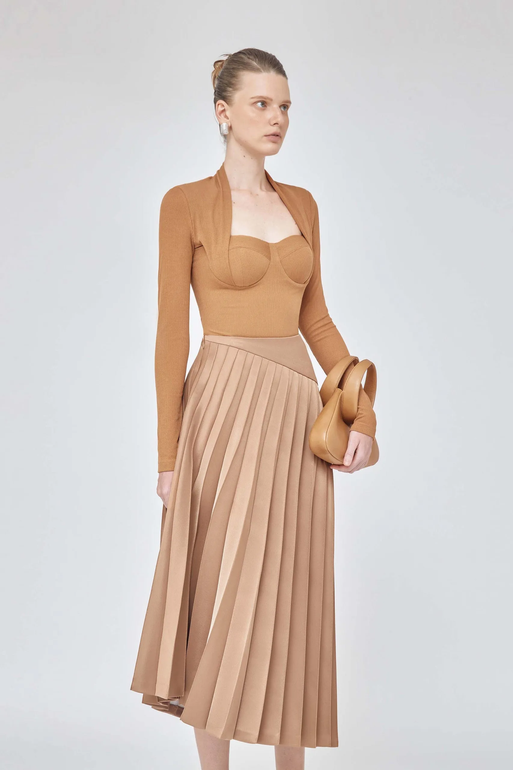 Long midi pleated assymetric pleated skirt - Topaz