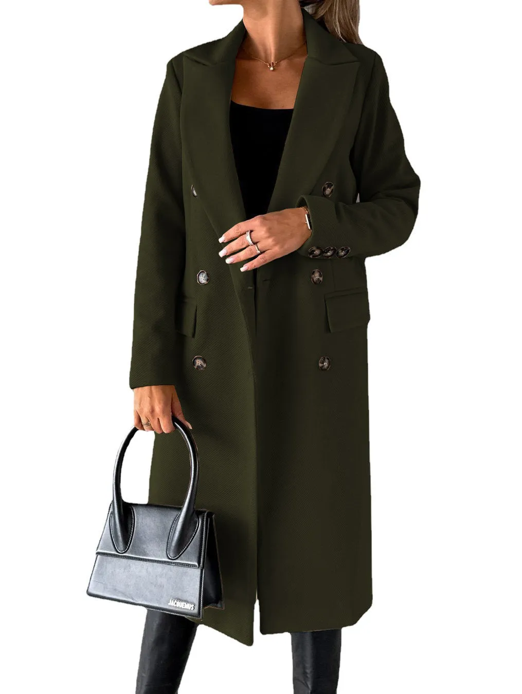 Long Sleeve Lapel Coat Solid color Double Breasted Slim Long women’s Coat