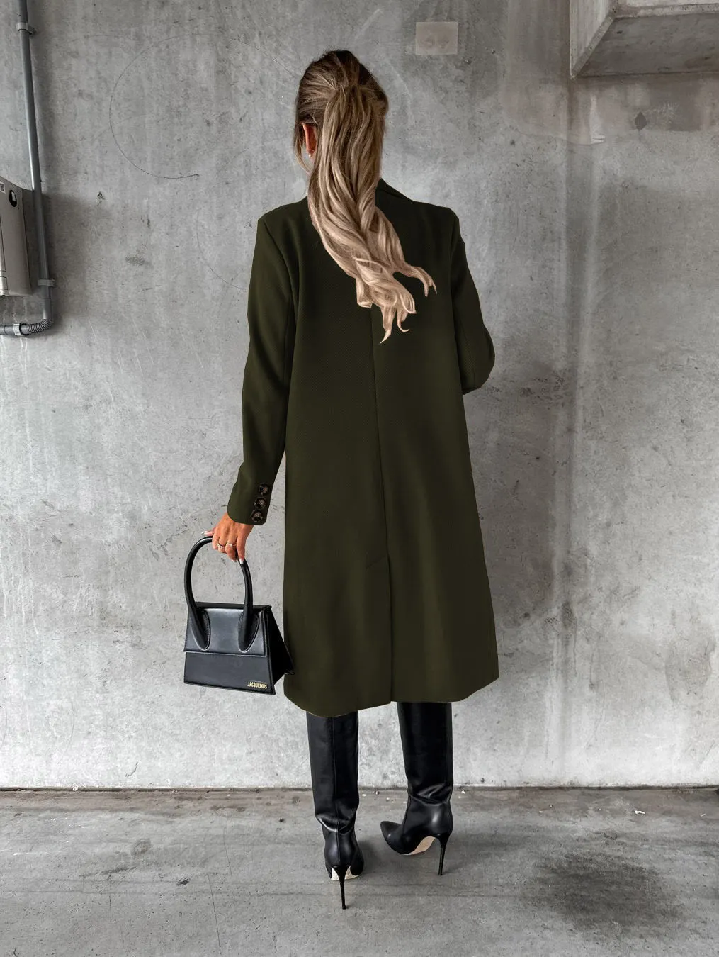 Long Sleeve Lapel Coat Solid color Double Breasted Slim Long women’s Coat