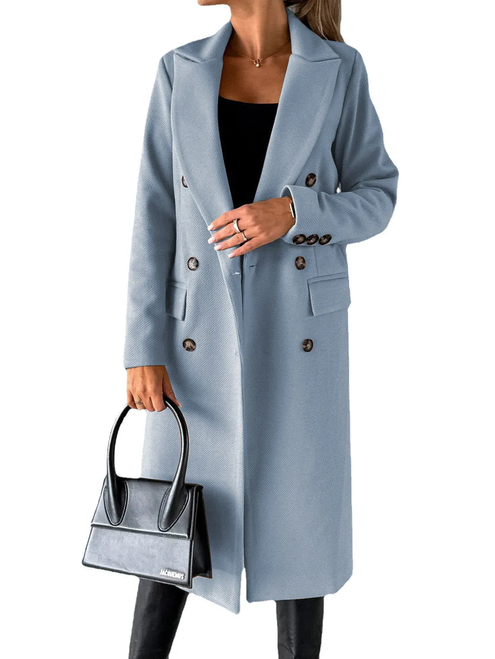 Long Sleeve Lapel Coat Solid color Double Breasted Slim Long women’s Coat