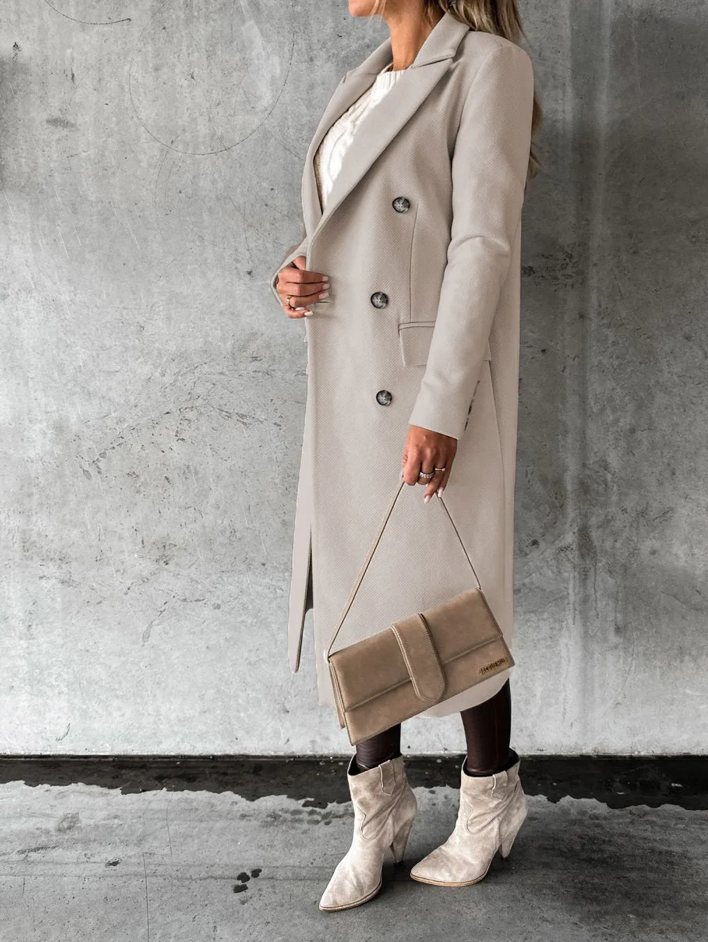 Long Sleeve Lapel Coat Solid color Double Breasted Slim Long women’s Coat