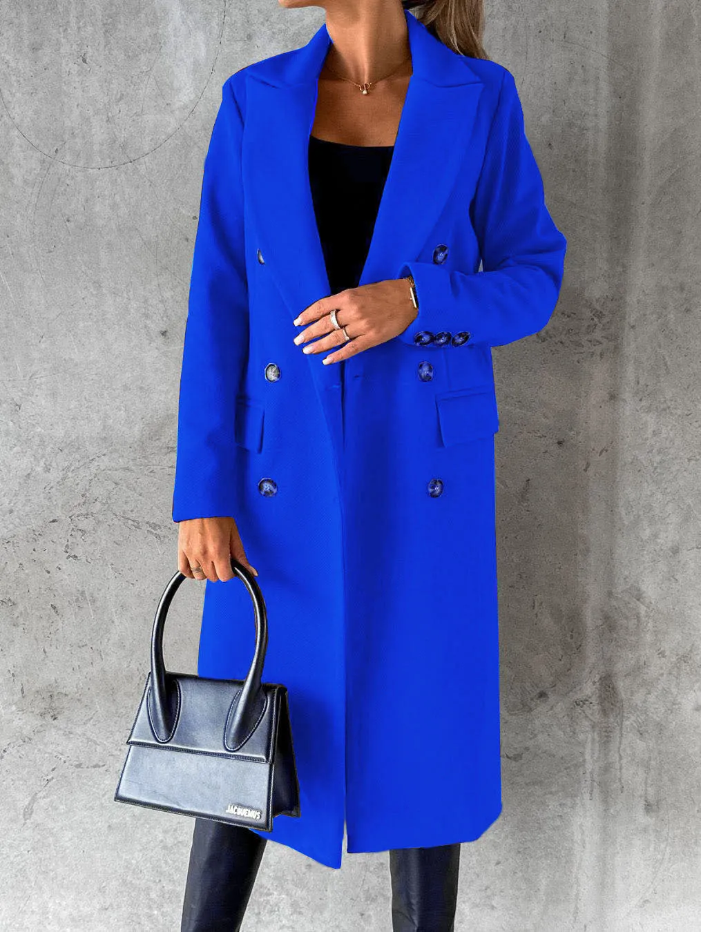 Long Sleeve Lapel Coat Solid color Double Breasted Slim Long women’s Coat