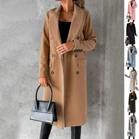 Long Sleeve Lapel Coat Solid color Double Breasted Slim Long women’s Coat