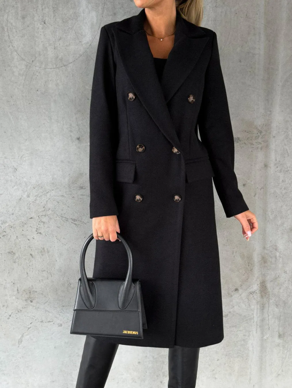 Long Sleeve Lapel Coat Solid color Double Breasted Slim Long women’s Coat