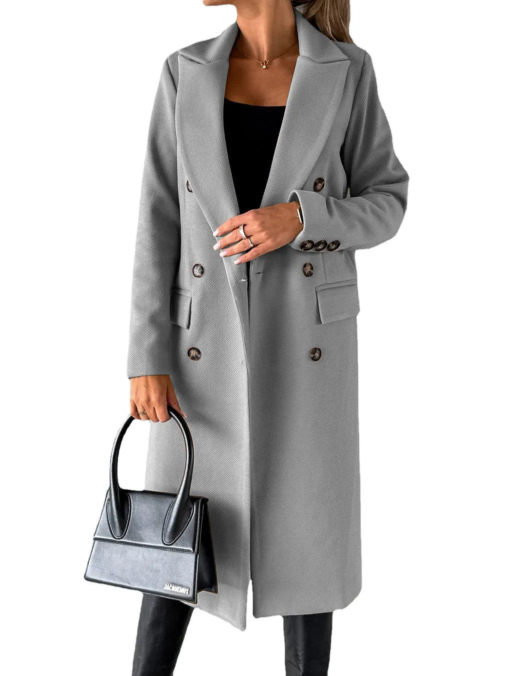 Long Sleeve Lapel Coat Solid color Double Breasted Slim Long women’s Coat