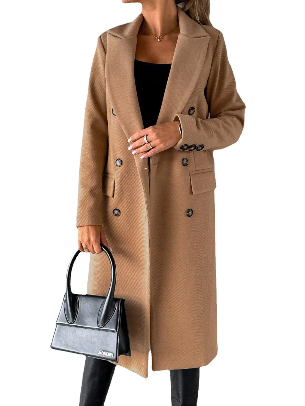 Long Sleeve Lapel Coat Solid color Double Breasted Slim Long women’s Coat