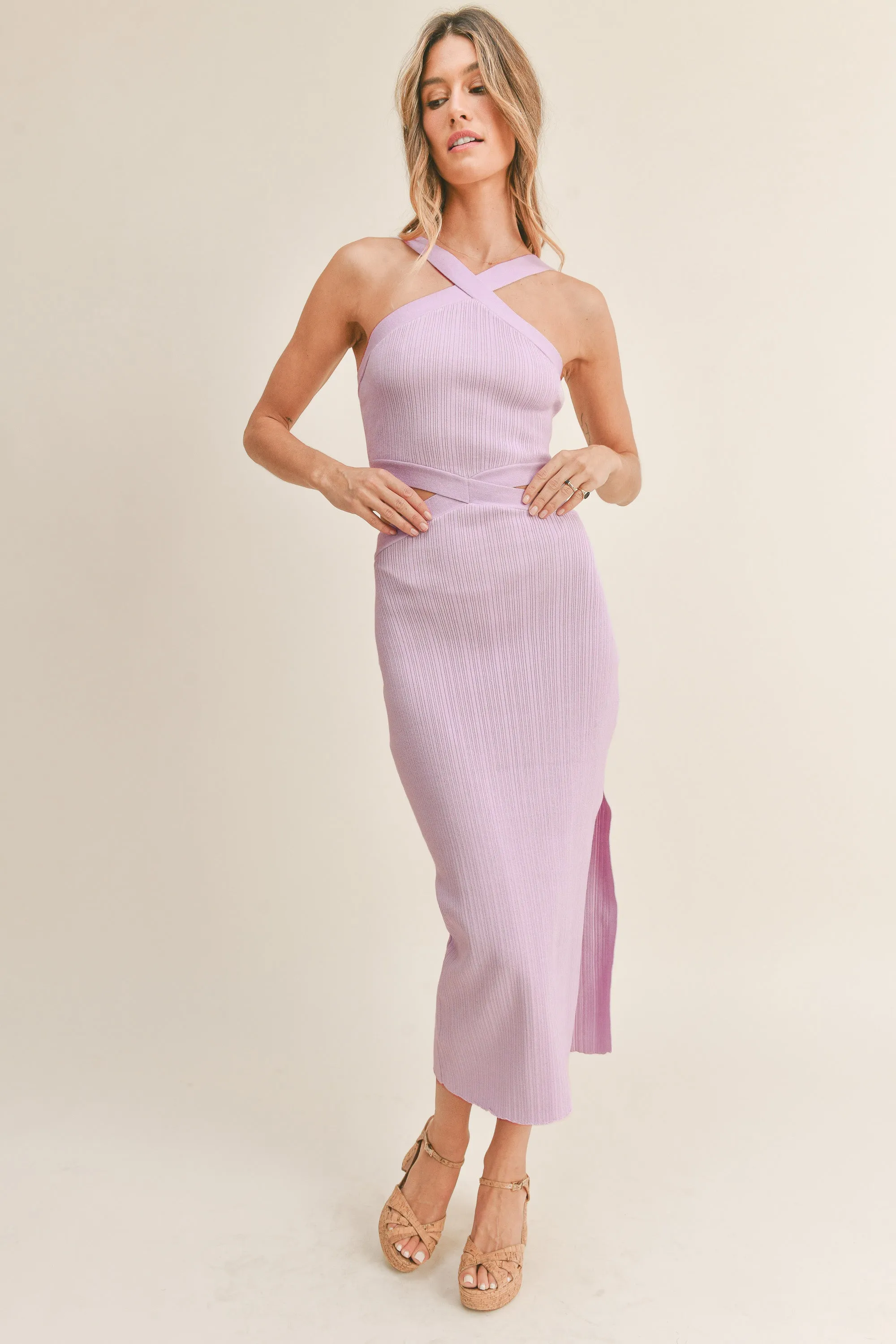 Mariah Purple Cutout Bodycon Midi Dress