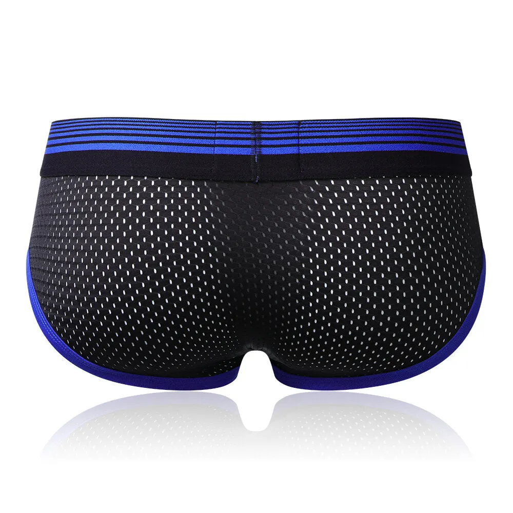 Men Mesh Breathable Underwear Patchwork Contrast Color U Convex Briefs