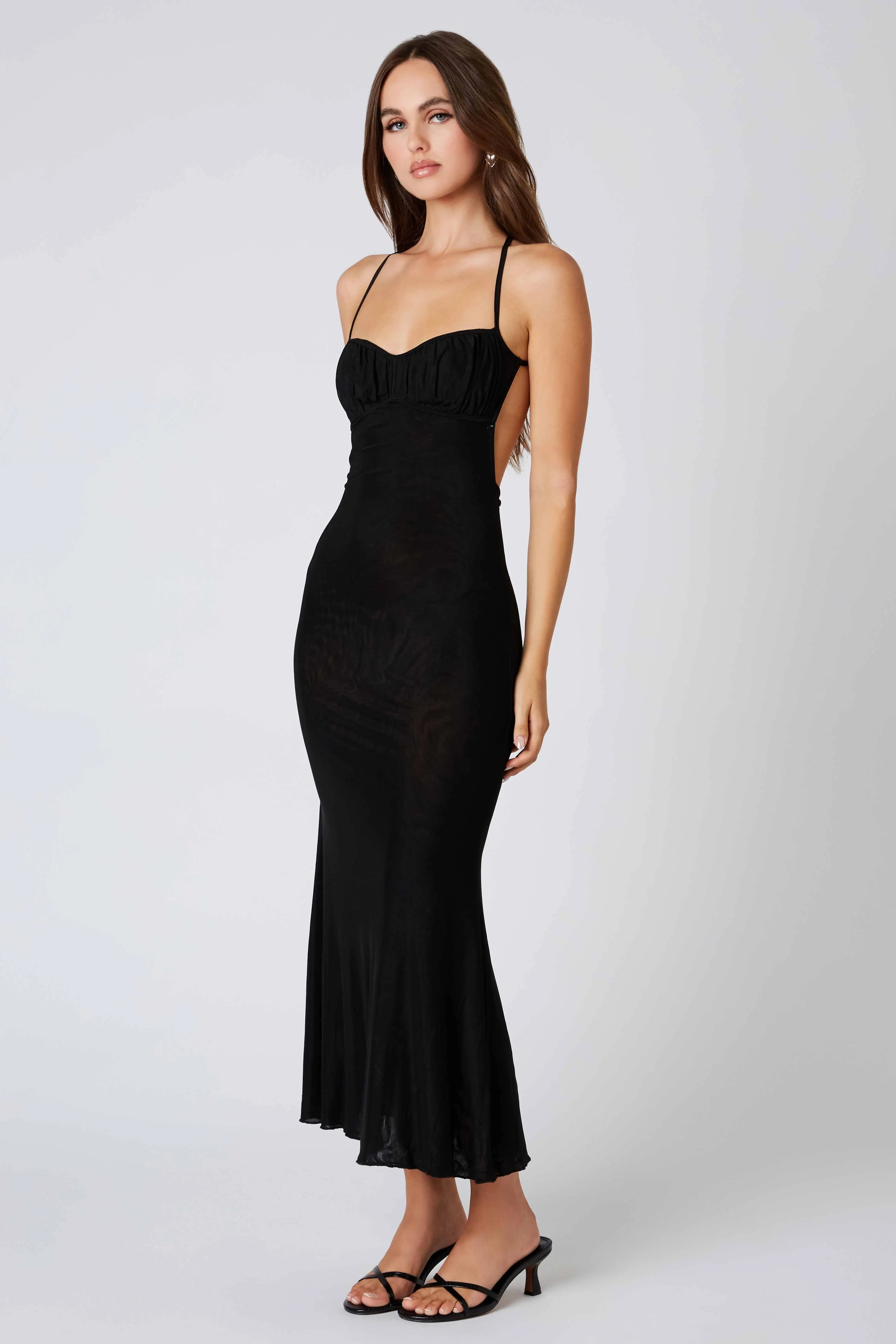 Mesh Cross Back Bodycon Maxi Dress