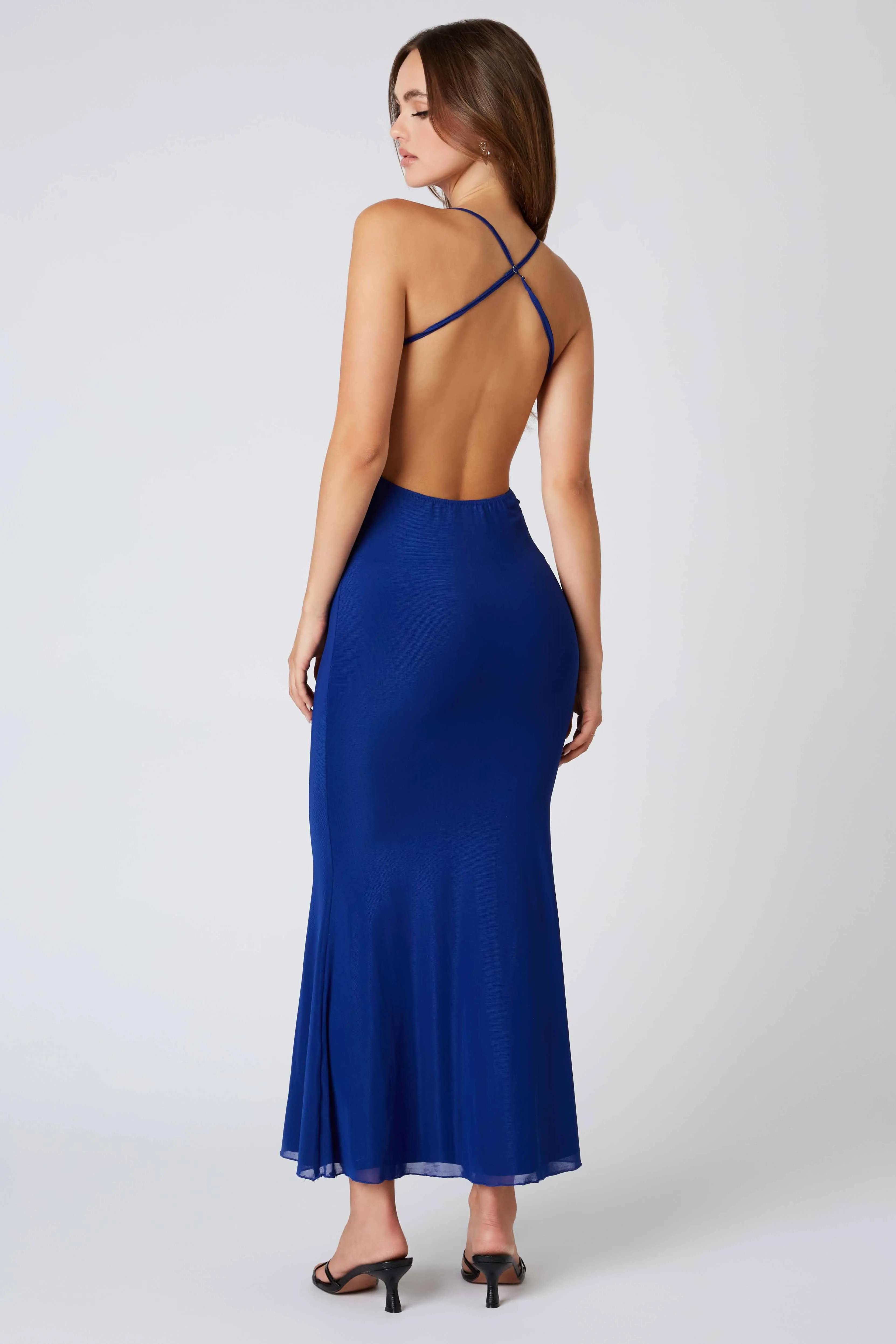 Mesh Cross Back Bodycon Maxi Dress