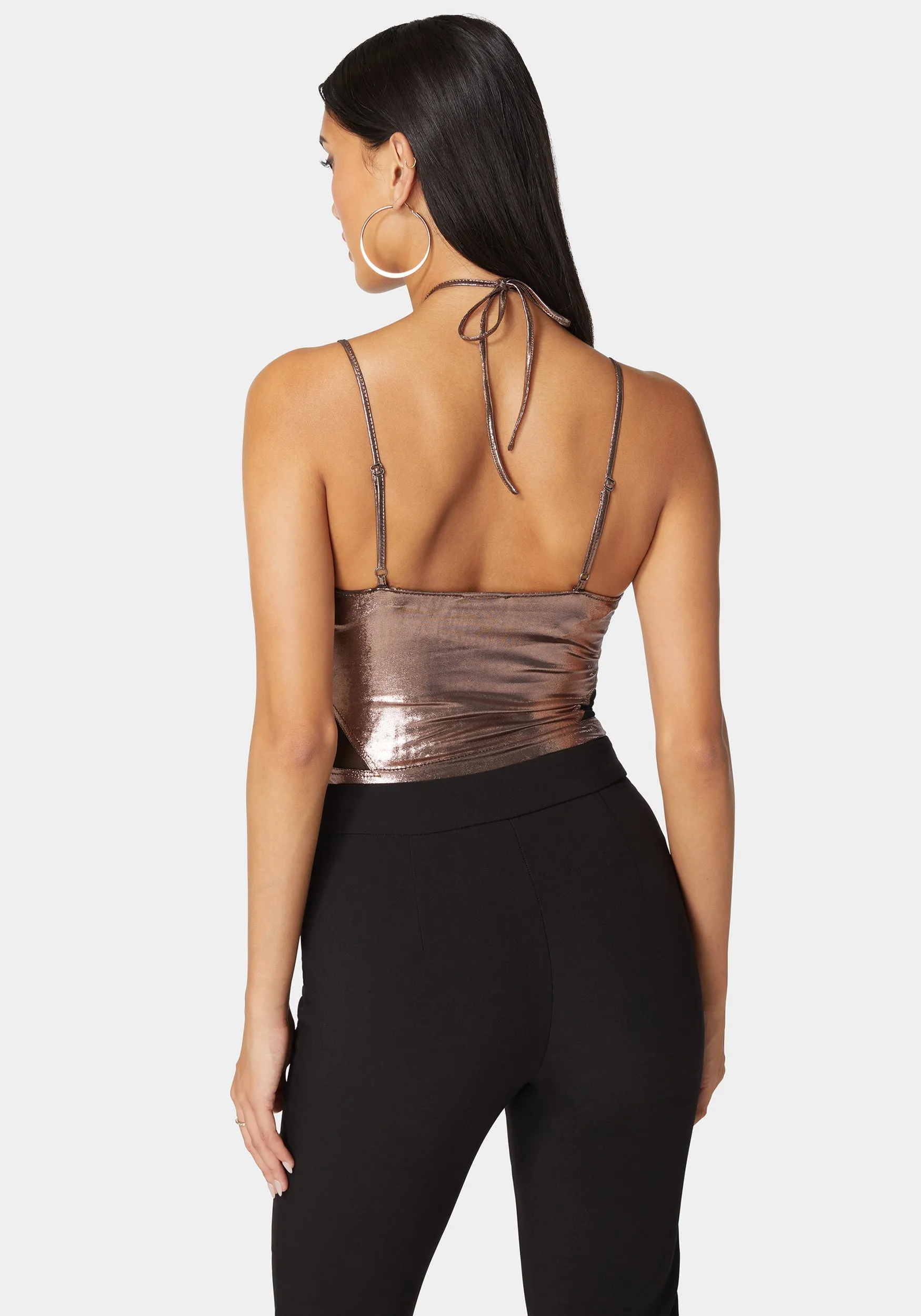 Metallic Foil Halter Neck Mesh Combo Bodysuit