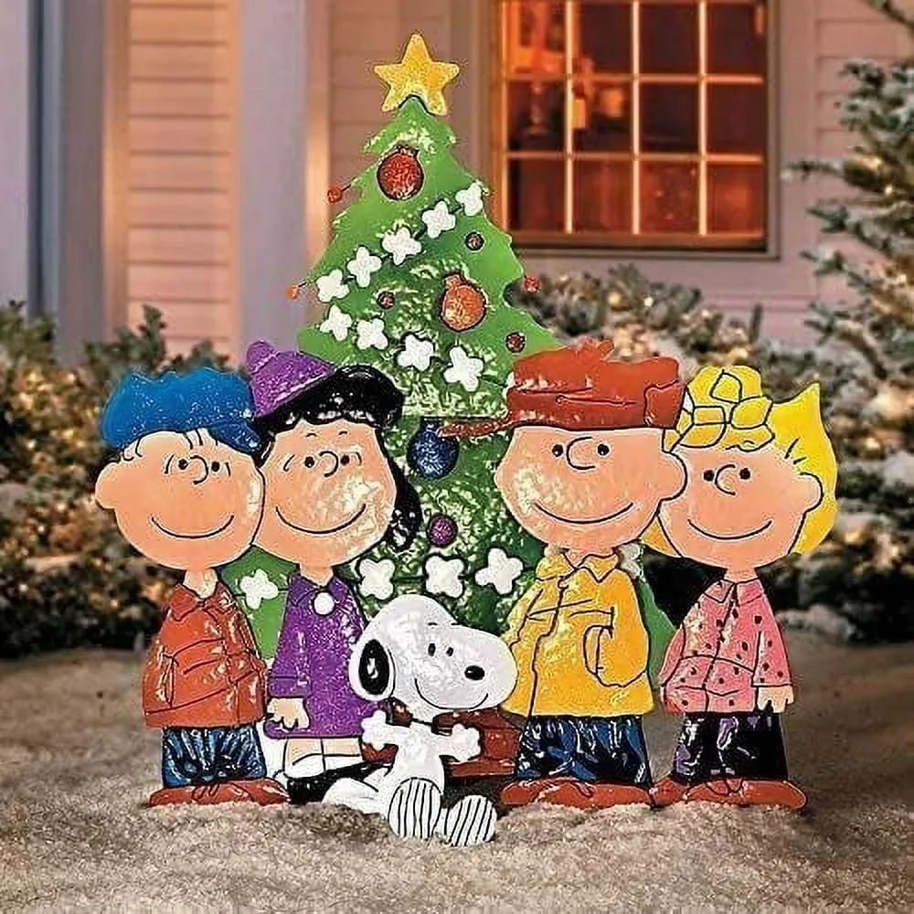 modern 36'  Gang Around the Tree Christmas Yard Art Outdoor Christmas Decor Hammered Metal Charlie Brown 42 in