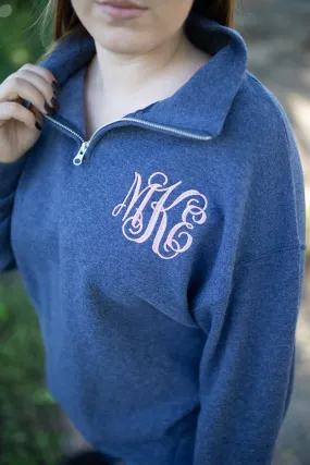 Monogram Quarter Zip Sweatshirt | Womens Embroidered Sweatshirt