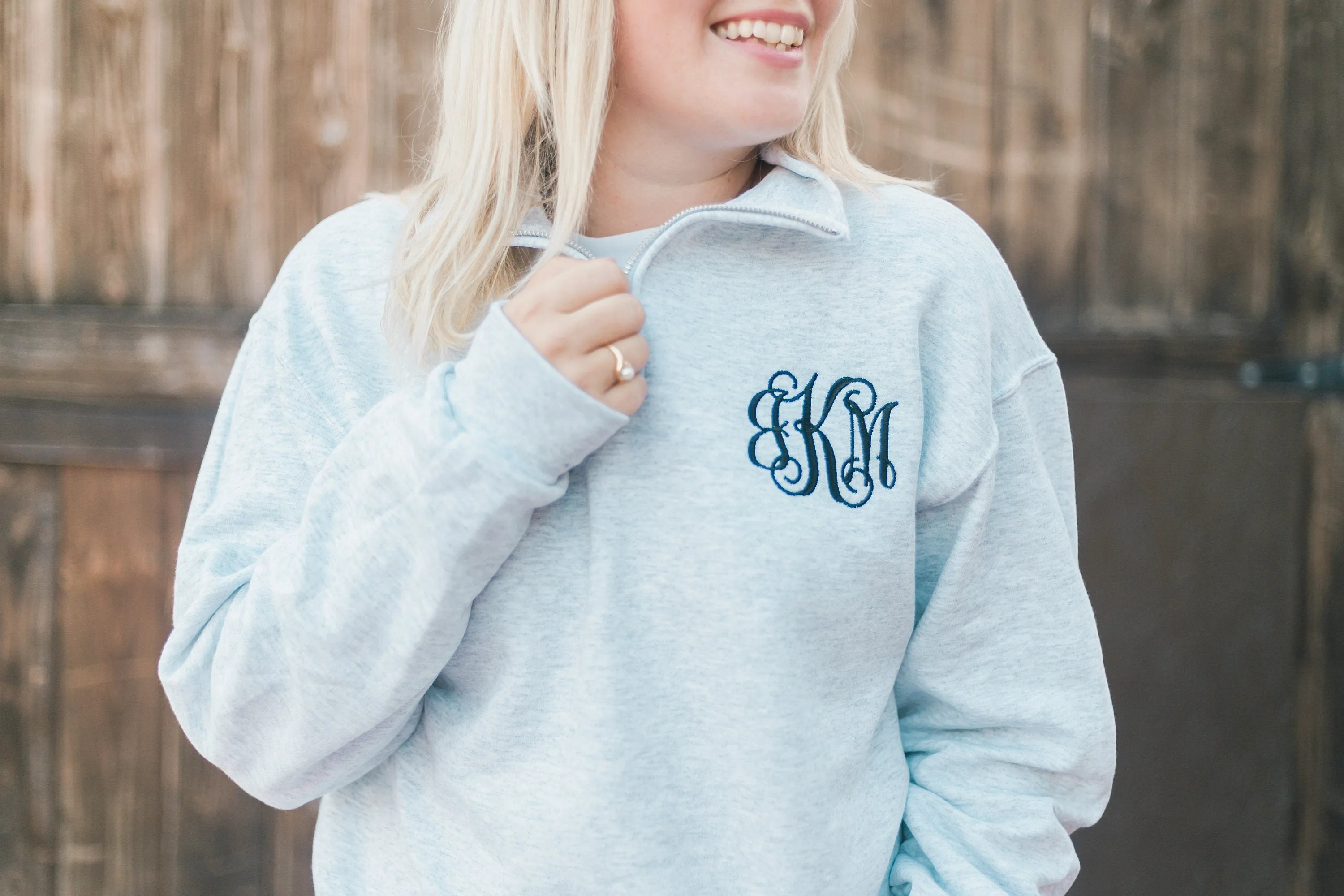 Monogram Quarter Zip Sweatshirt | Womens Embroidered Sweatshirt