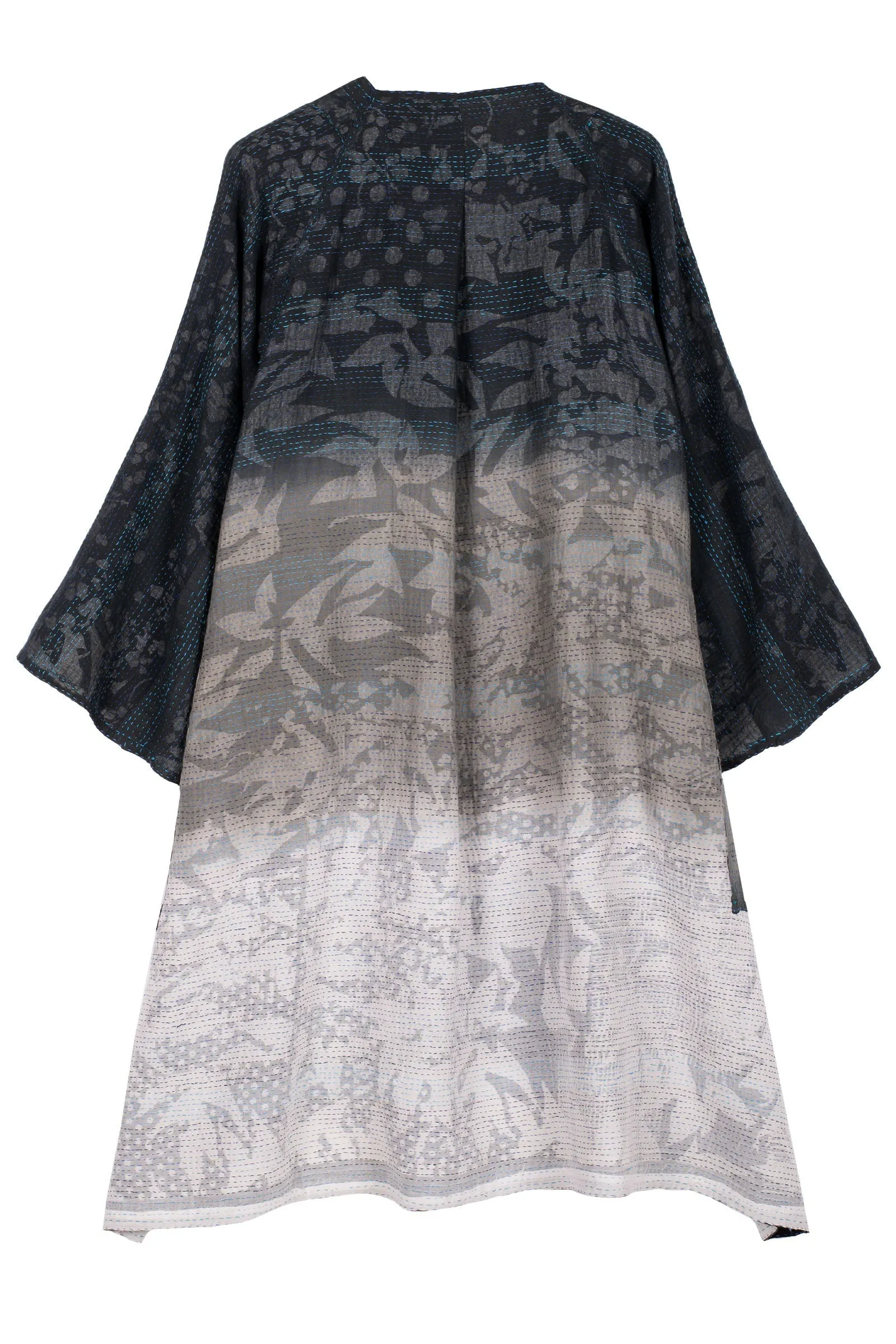 MONOTONE TWILIGHT PRINT KANTHA KIMONO DUSTER - tp2317-blk -