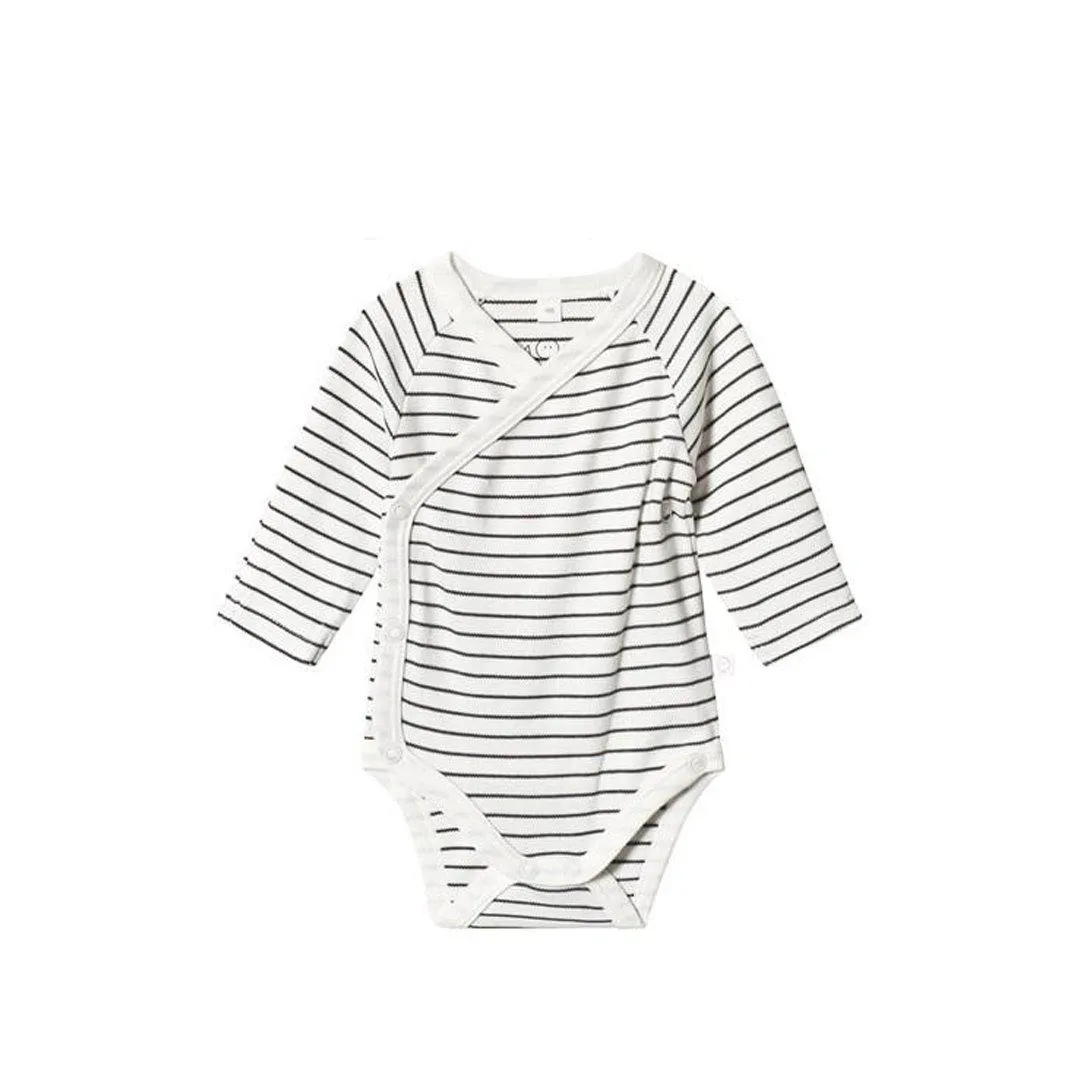 MORI Long Sleeve Kimono Bodysuit - Grey Stripe