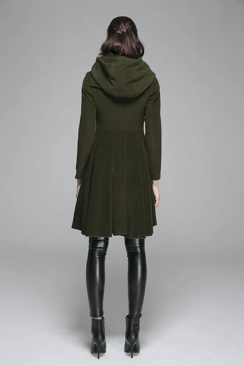 Moss Green Winter Coat Hooded Coat Zipper Coat 1360