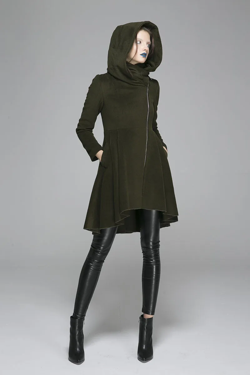 Moss Green Winter Coat Hooded Coat Zipper Coat 1360