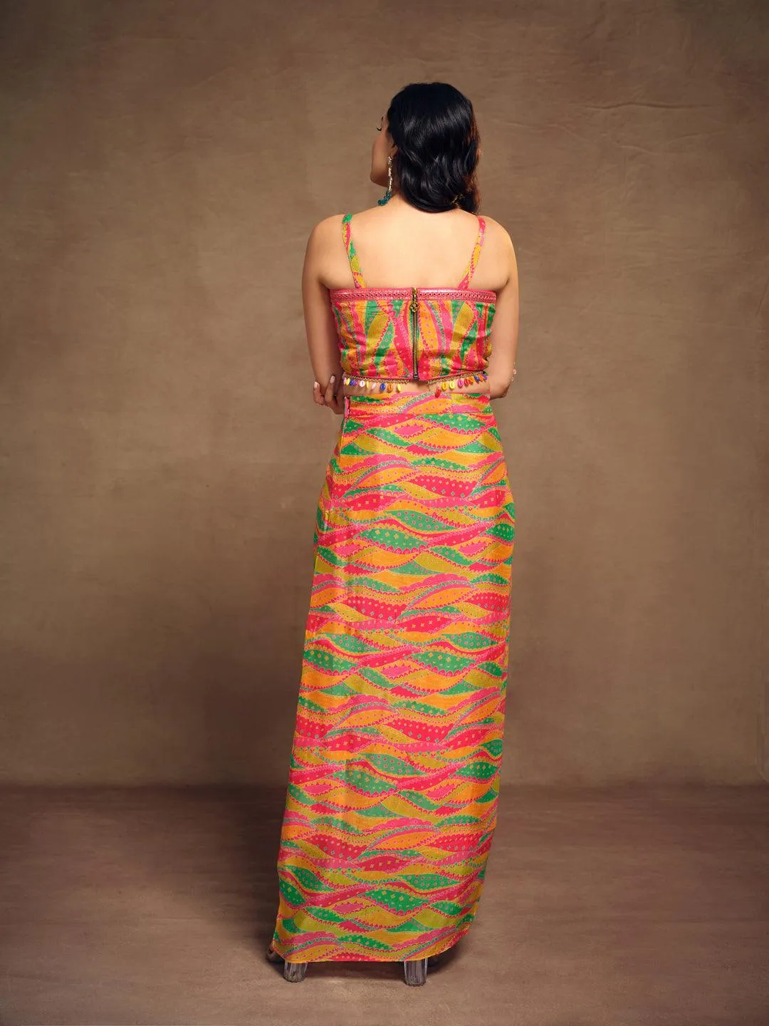 Multi color ready-to-wear pleated skirt co-ords