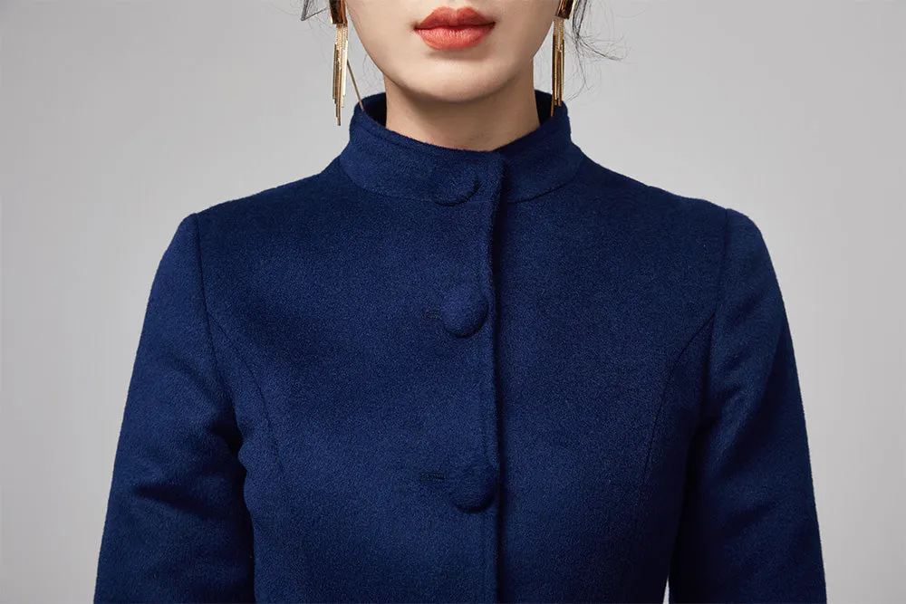 navy blue coat with lantern sleeves and stand up collar 2207