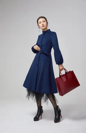 navy blue coat with lantern sleeves and stand up collar 2207