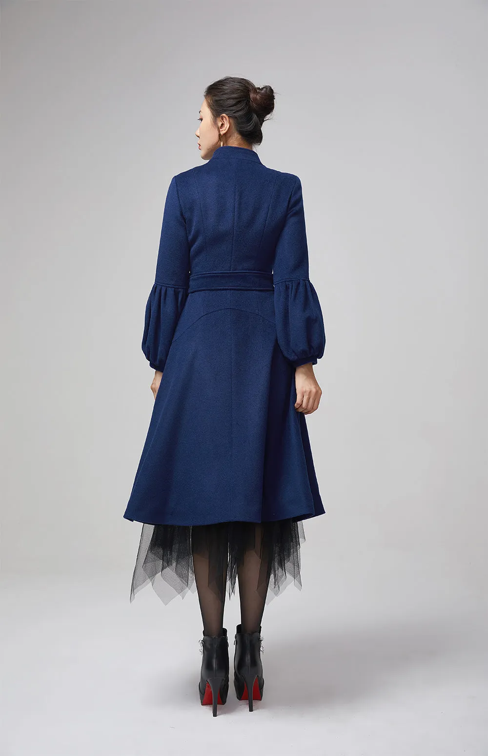 navy blue coat with lantern sleeves and stand up collar 2207