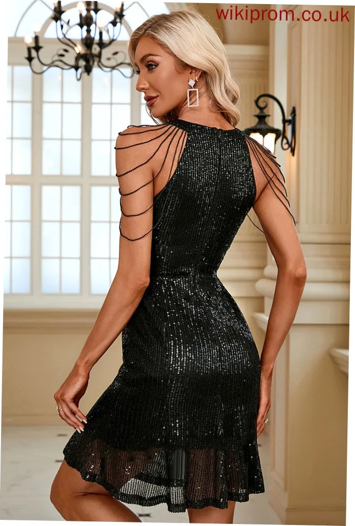 Neck Dresses Bodycon Mini Club Dresses Sleeveless Round Sequined Yamilet Elegant