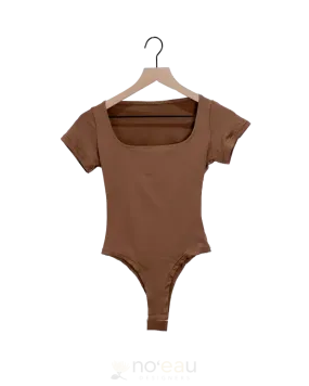 NOEAU - Square Collar Brown Thong Bodysuit