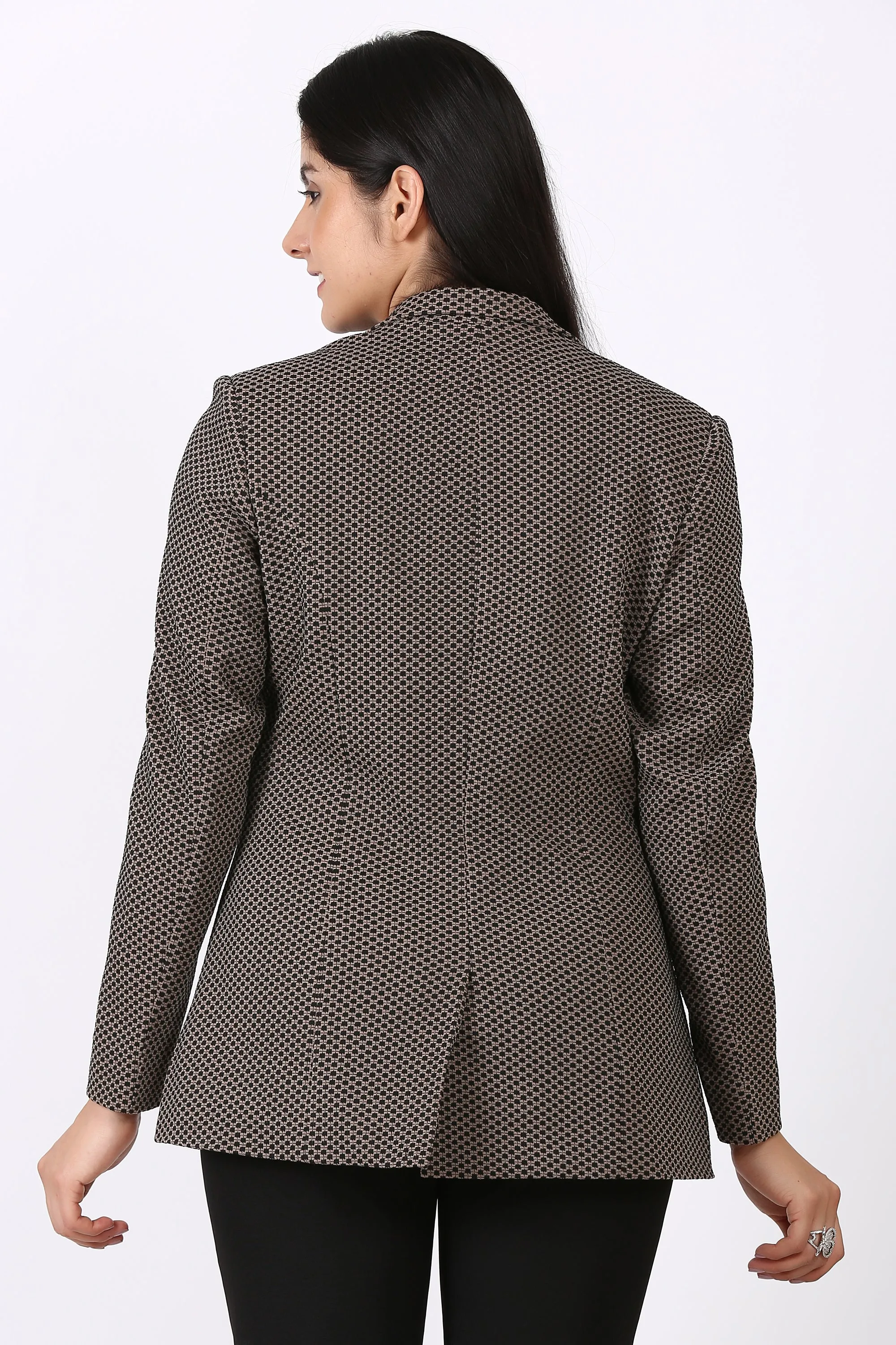 Notch collar Pocket with Flap Knit Black/Beige Blazer