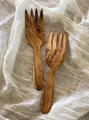 Olive Wood  Demi Forks Salad Serving Set 10"