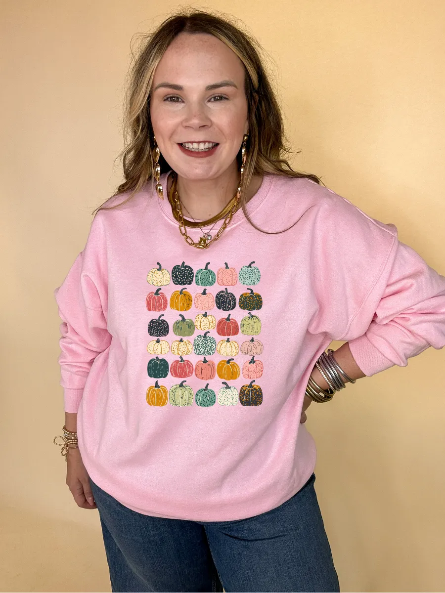 Online Exclusive | Pumpkin Overload tapestry of color and pattern Pumpkins Graphic Sweatshirt in Multiple Color Options