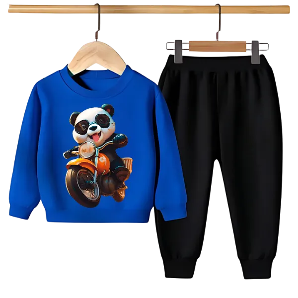 PANDA RIDE ON BIKE PRINTED SWEATSHIRT SET